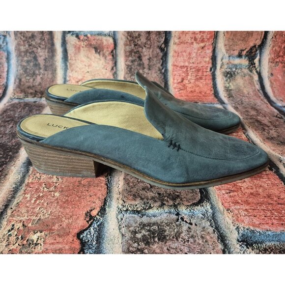 Lucky Brand Margrete Leather Mule Slide Light Gray Size 8.5 M Slip On Block Heal - Picture 4 of 10